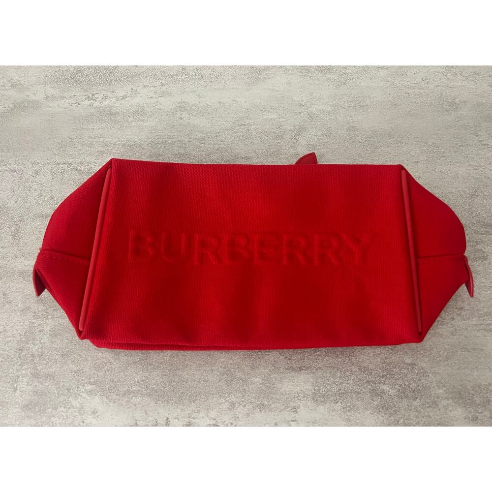 New! Burberry Logo Clutch Toiletry Bag Cosmetic Pouch Travel Case Red - Picture 4 of 8